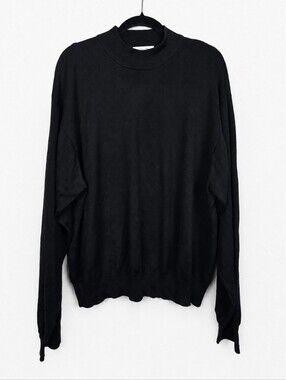 Anthology 100% Silk Mock Neck Sweater Black XXL Quiet Luxury Minimalist